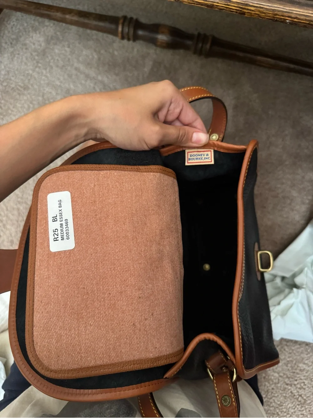 Dooney & Bourke Black Pebbled Leather Messenger with Brown Trim